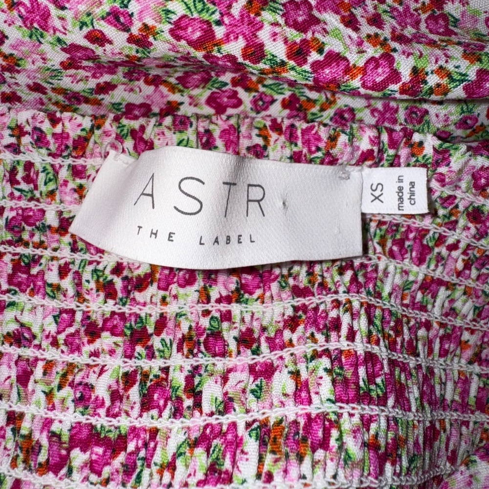 Astr Floral Print Puff Sleeve Dress Magenta Lime Ditsy XS - Picture 10 of 14